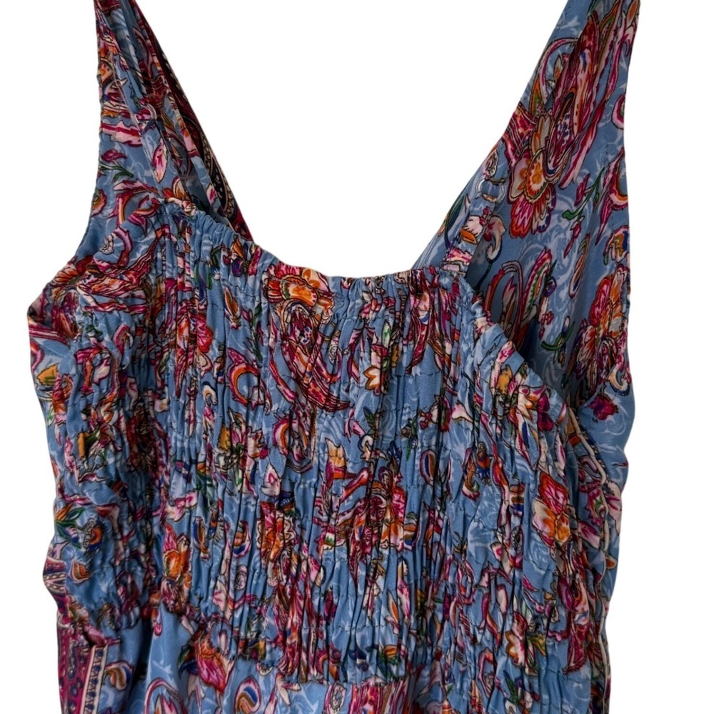 Silk Paisley Floral Maxi Dress Blue Pink Boho Fairy Ethereal Mermaid Luxury Sm - Picture 4 of 10